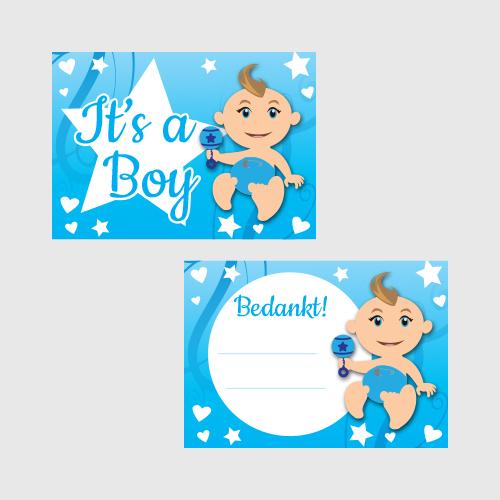 It's a Boy bedanktkaartjes voor- en achterkant