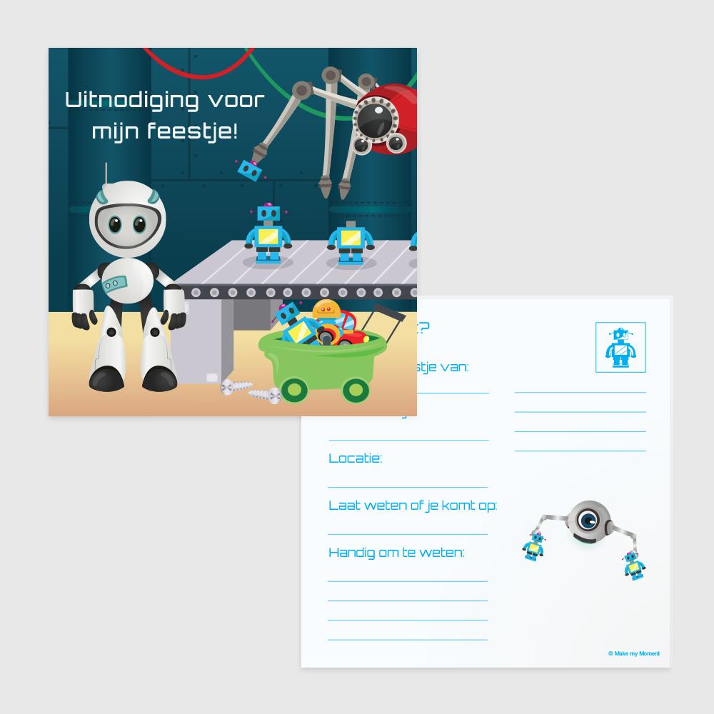 Robots uitnodiging voor en achterkant design 